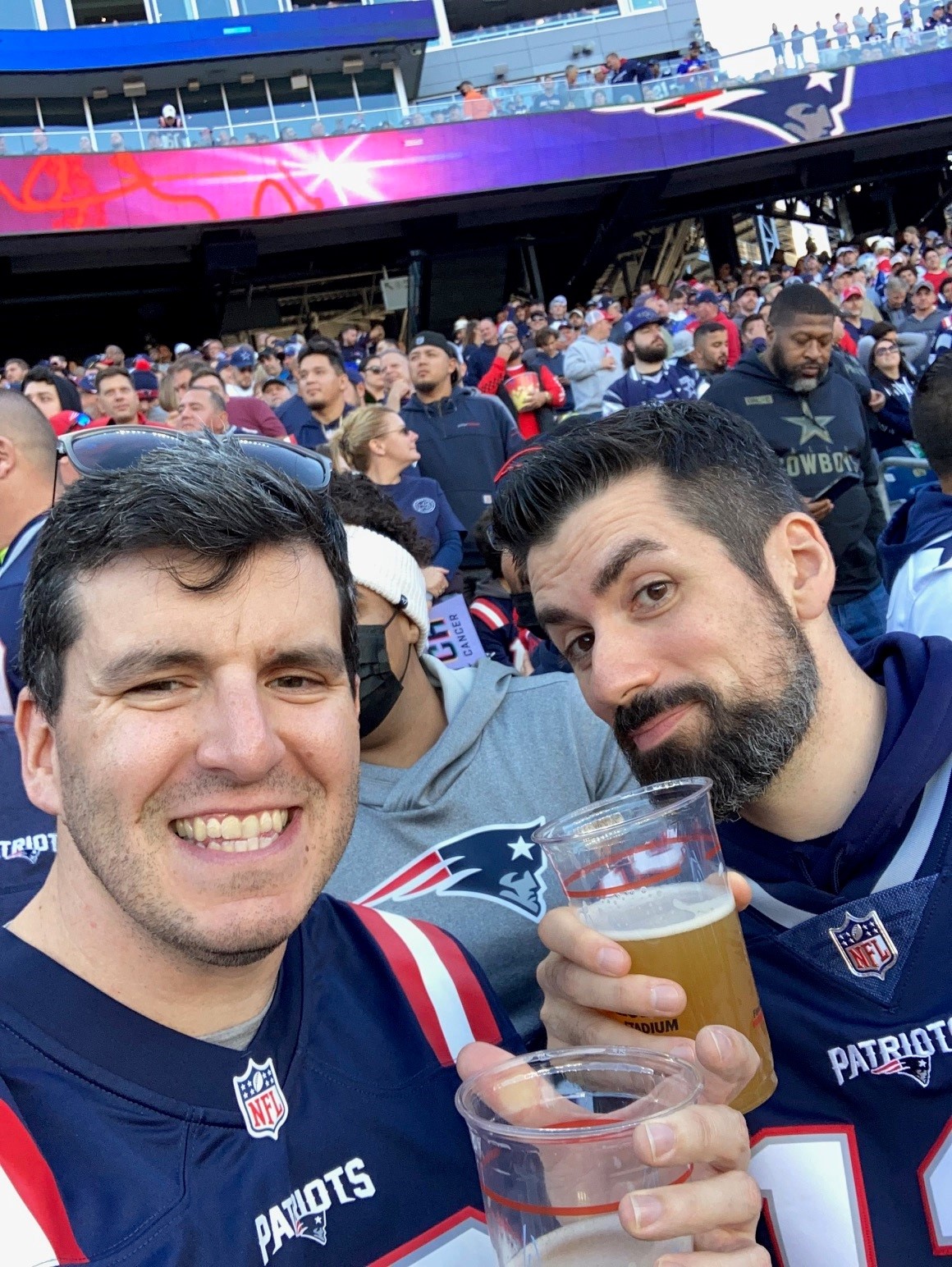 Mike and Joe together at a Patriots game